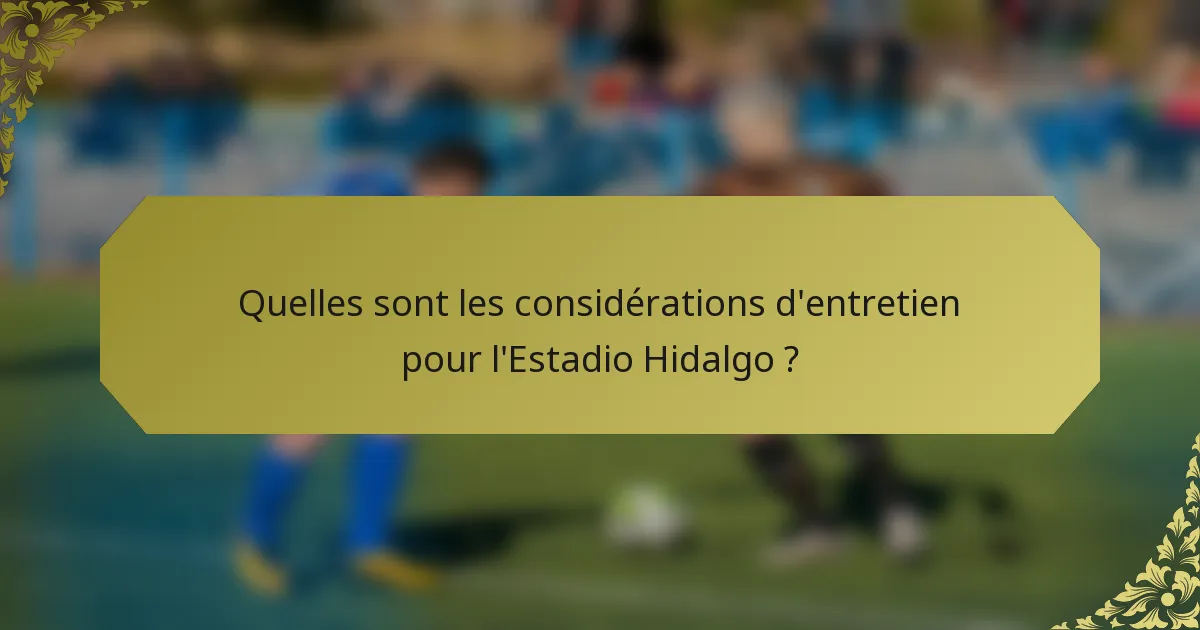 Quelles sont les considérations d'entretien pour l'Estadio Hidalgo ?